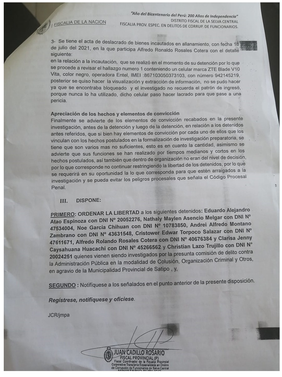 Disposición fiscal de libertad - Eduardo Atao